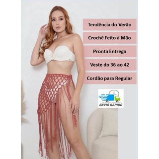 Saída de Praia de Crochê com Franja Feito à Mão Algodão Artesanal canga saida croche rendada macramê em Oferta na Shopee