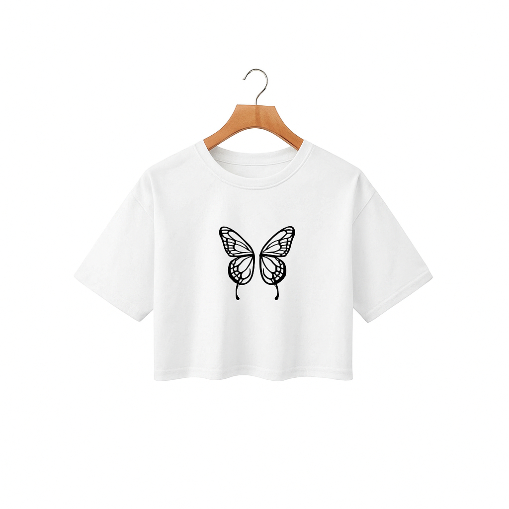 Croped Oversized Estampa Buterfly Estilo e Conforto Blusa de Algodão Passeio e Academia Envio Hoje