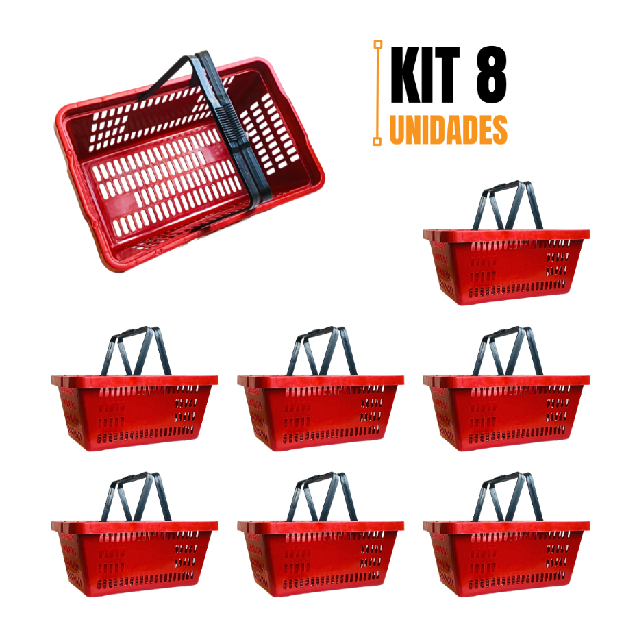 Kit 8 Cesta de Compras Mercado Supermercado Cestinha Plástica Reforçada, Cesto Organizador 15L em Oferta na Shopee