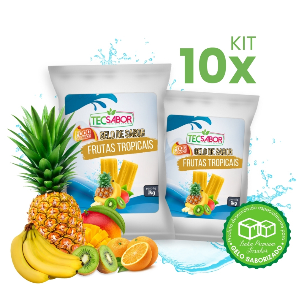Kit 10x Base Aroma Gelo de Sabor Frutas Tropicais - Os Mais Vendidos Rende 50L 90L e 100L Tecsabor