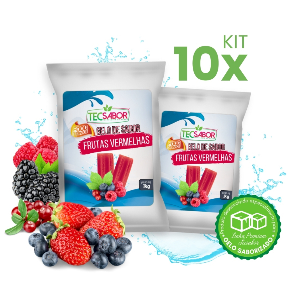 Kit 10x Base Aroma Gelo de Sabor Frutas Vermelhas - Os Mais Vendidos Rende 50L 90L e 100L Tecsabor