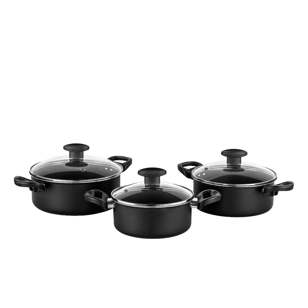 Imagem Jogo de Panelas Antiaderente 3 Peças Com Alças Tampa de Vidro