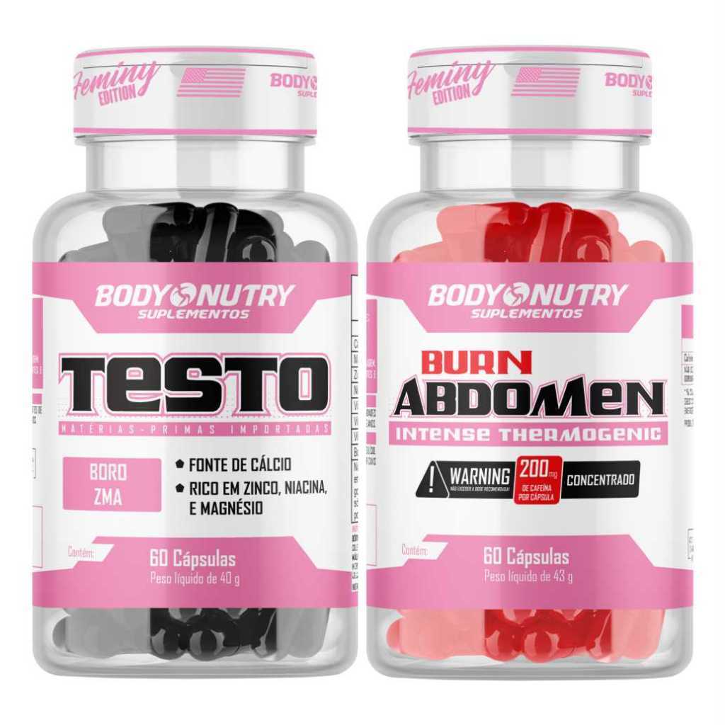 Kit Testo Feminy 60 Cápsulas + Burn Abdomen Feminy 60 Cápsulas - Body Nutry em Oferta na Shopee