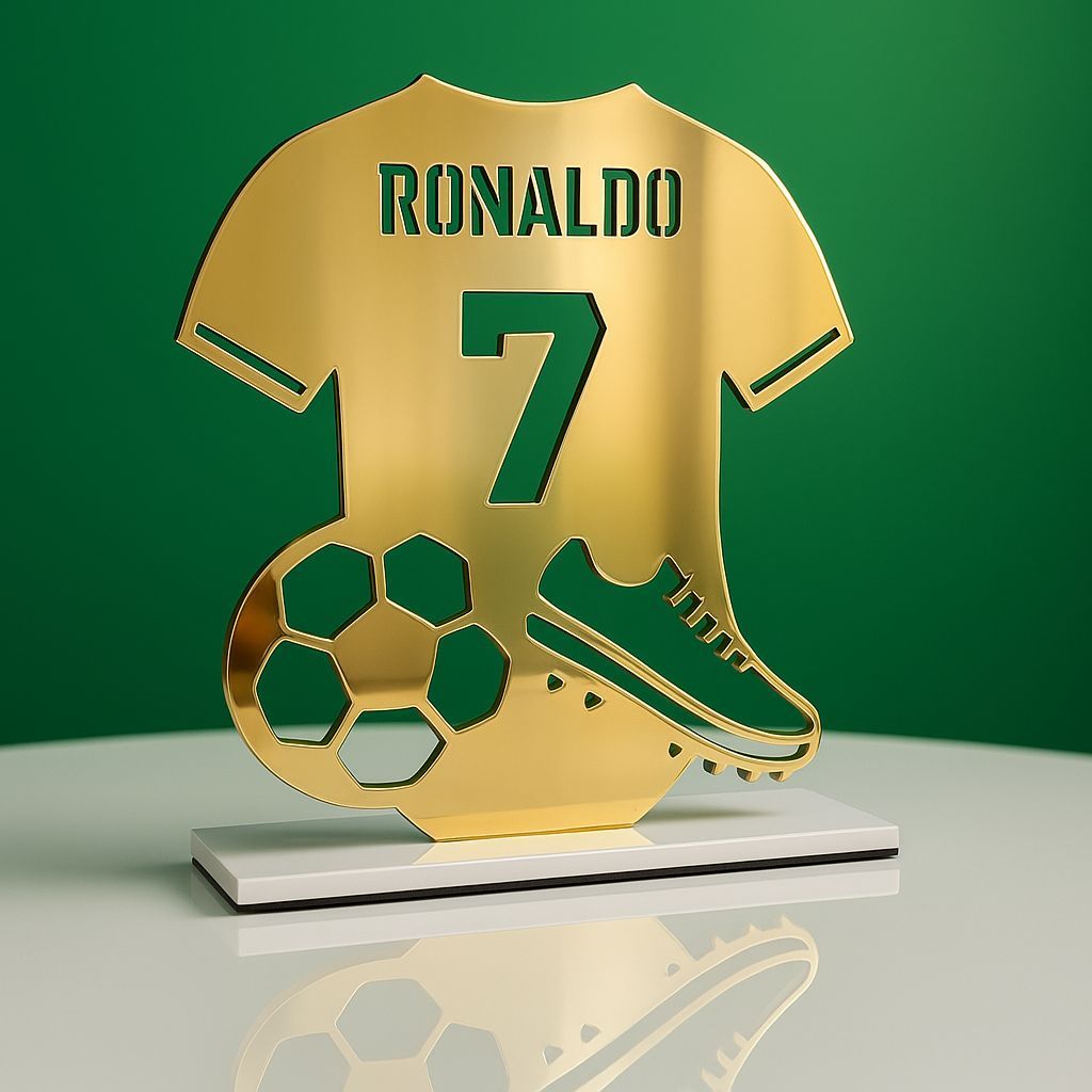 Trofeu Camisa Futebol Bola Chuteira Personalizado Nome e Número em Acrílico
