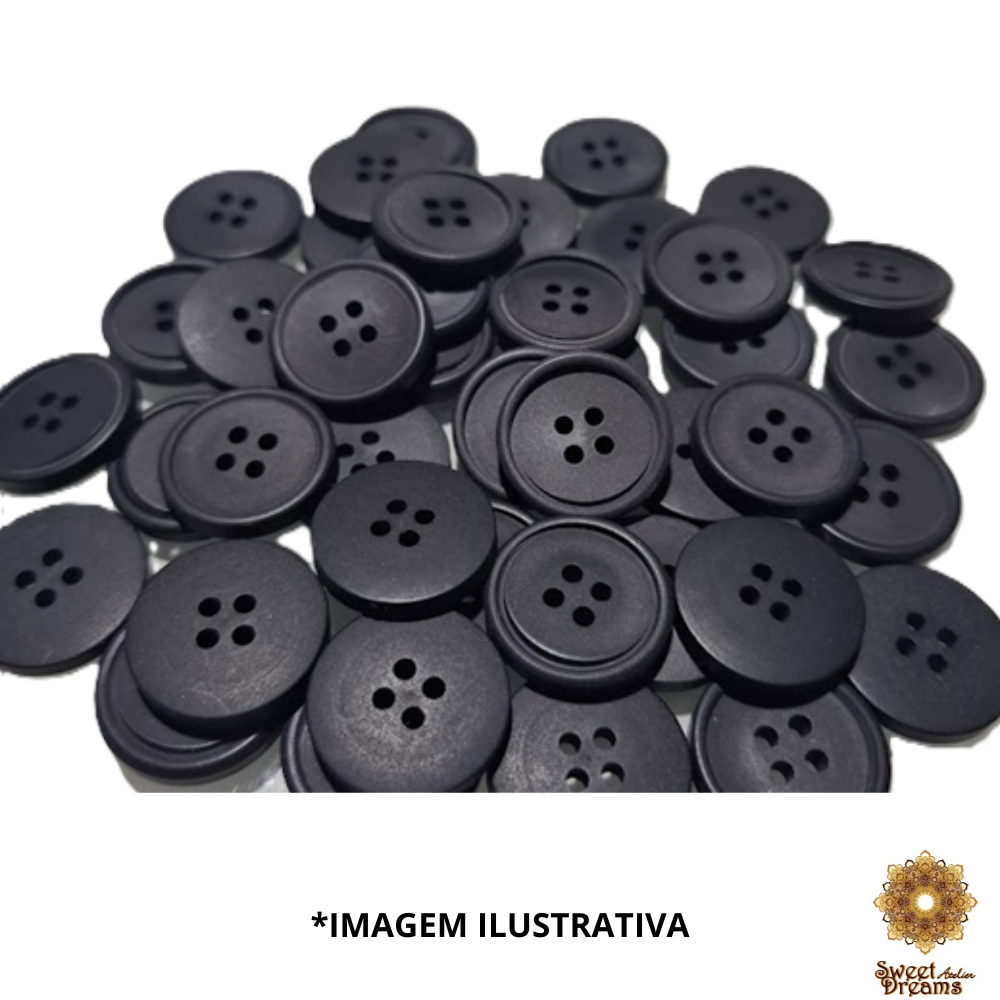 BOTÃO COM REBAIXO TAMANHO 40 4 FUROS PRETO FOSCO 8 UNIDADES