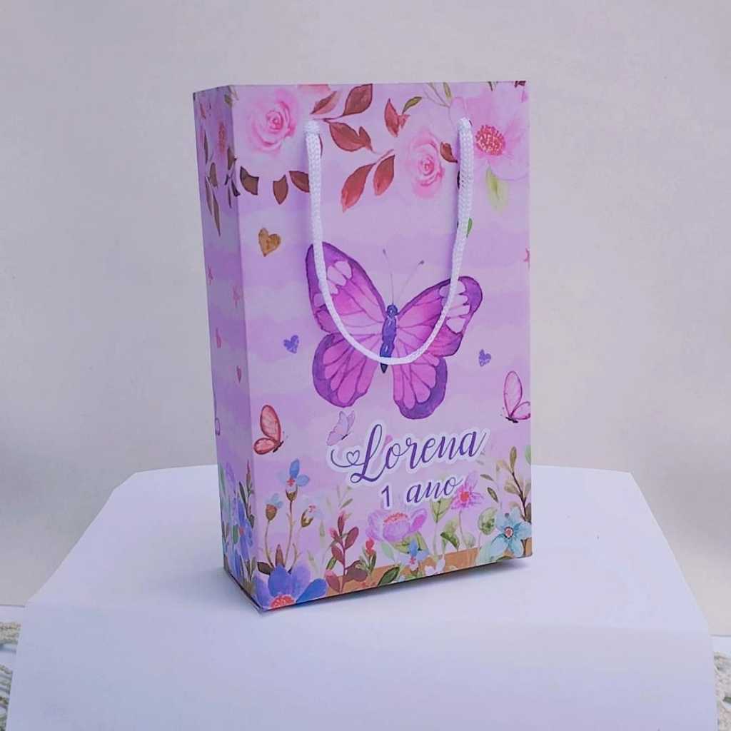 kit Sacolinha P JARDIM DAS BORBOLETAS LILÁS Personalizados Lembrancinha de Festa Aniversário