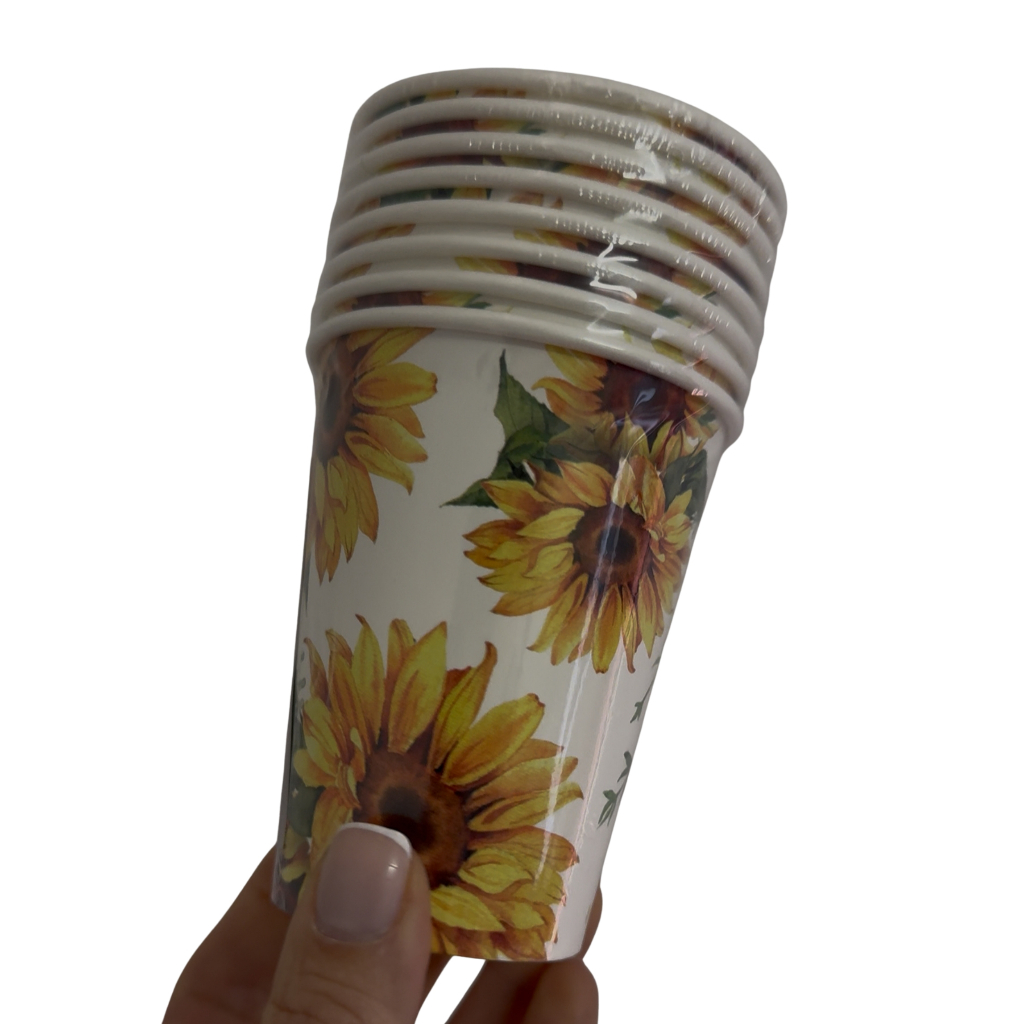 8 Copos de Papel Festa Girassol 250 ml Ponto das Festas - Inspire sua Festa Loja
