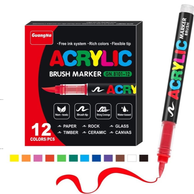 Marcadores Acrílico Ponta Pincel Líquido 12 Cores Marcador Acrílico Graffiti Brush Pen para Lona DIY