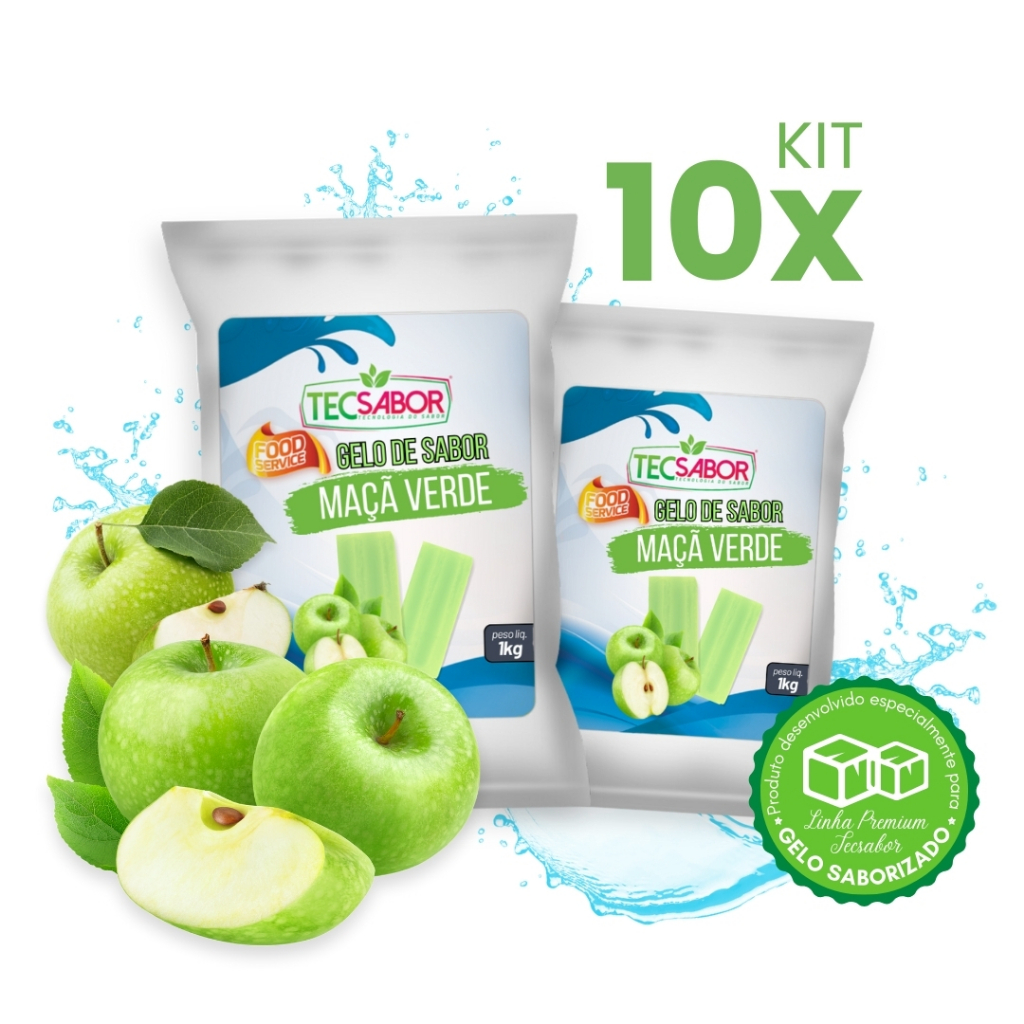 Kit 10x Base Aroma Gelo de Sabor Maçã Verde - Os Mais Vendidos Rende 50L 90L e 100L Tecsabor