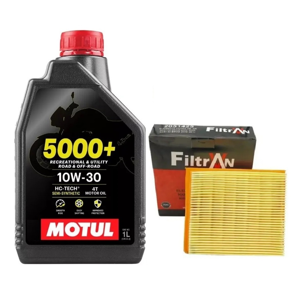 KIT ÓLEO MOTUL 5000+ 10W30 4T 1L SEMISSINTÉTICO MANUTENÇÃO MOTO + FILTRO DE AR FILTRAN