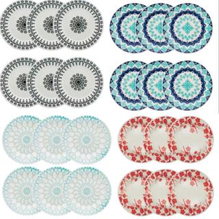 Jogo de Pratos Fundo Jantar Decorado Louça Cerâmica Lindo 12 peças Biona 22cm Mesa Posta em Oferta na Shopee