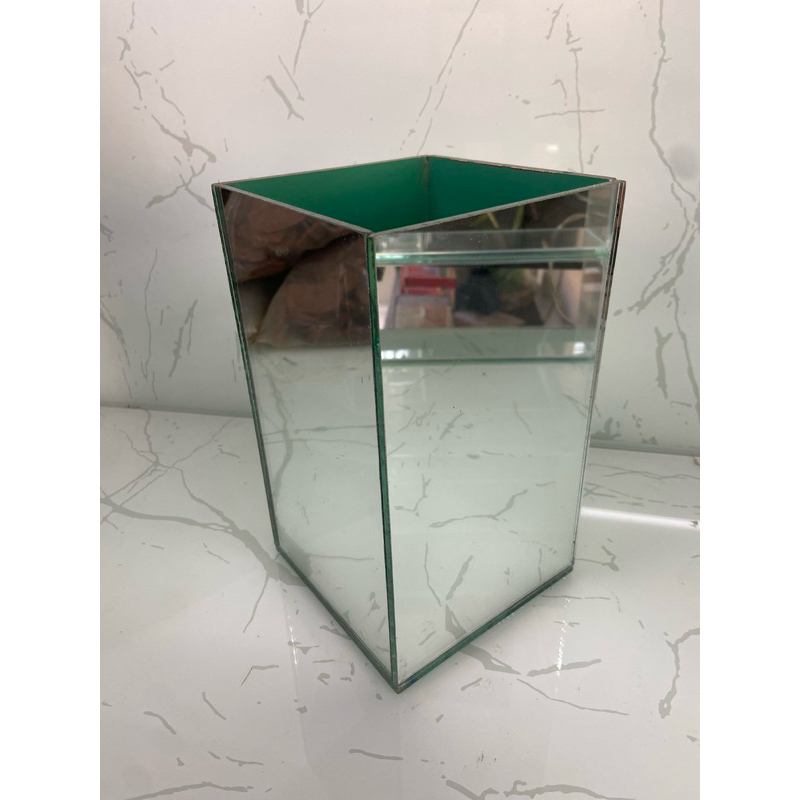 Vaso Cachepot Espelhado Vidro Retangular Decoração 10x10x30 cm