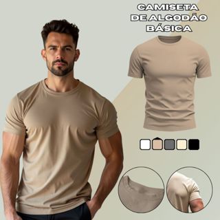 Camisa Básica Masculina 100% Algodão Com Costura Reforçada Camiseta Casual Dia a Dia em Oferta na Shopee