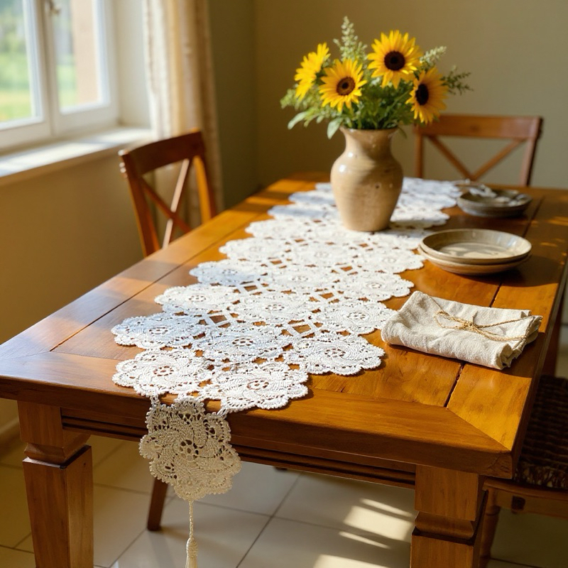 Caminho De Mesa 2,10mx45cm Extra Trançado Liso Crochê em Oferta na Shopee