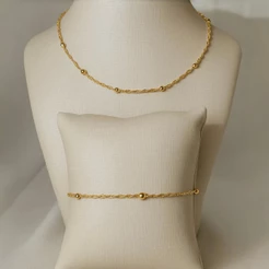 KIT Choker e Pulseira Com Bolinhas Douradas Banhada a Ouro 18K