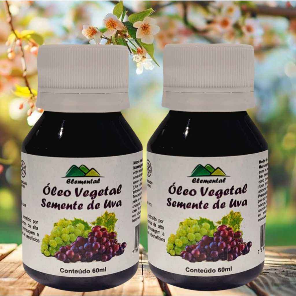 Kit 02 Óleo Vegetal de Semente de Uva  - Prensado a frio - 60ml Orgânico em Oferta na Shopee