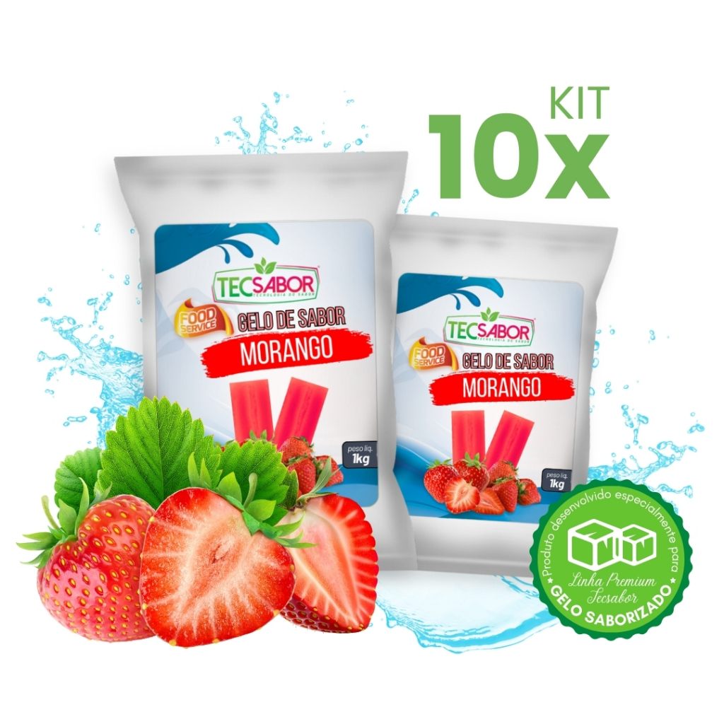 Kit 10x Base Aroma Gelo de Sabor Morango - Os Mais Vendidos Rende 50L 90L e 100L Tecsabor