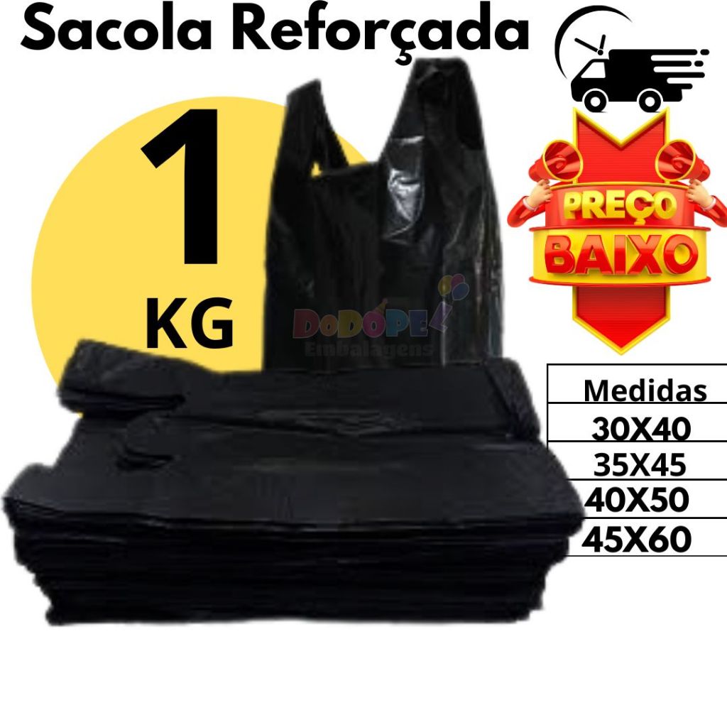 Sacola Reciclada Preta Pacote c/1KG  Para Adega/Mercado/lojas/Etc em Oferta na Shopee