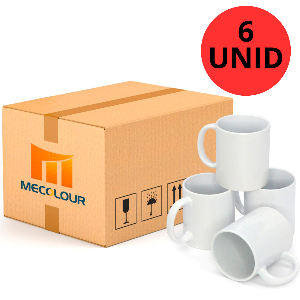 CANECA BRANCA RESINADA PARA SUBLIMAÇÃO MECOLOUR - 6 UNIDADES