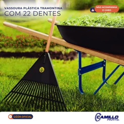 Vassoura Coletora Folhas Grama Tramontina Preta 22 Dentes Vassoura Jardim