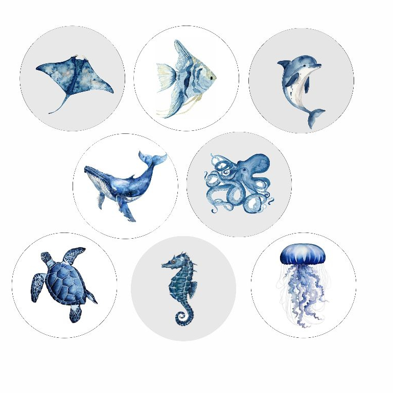 Kit com 8  descanso de copos fundo do mar animais marinhos e varios modelos em Oferta na Shopee