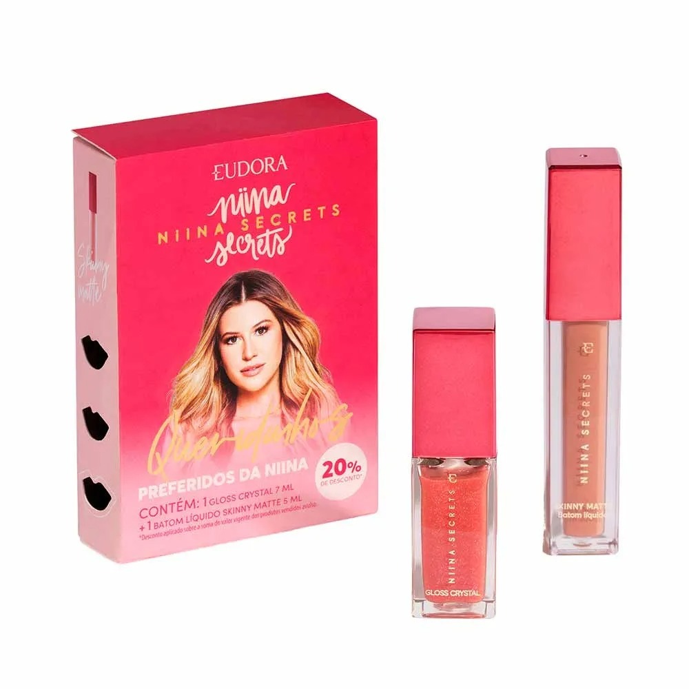 Kit Niina Secrets, Queridinhos Preferidos da Niina - 01 Gloss Crystal 7ml, 01 Batom L. Skinny Matte 5ml - Envio Rápido