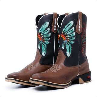 Texanas Masculinas Jumper Botas Country Botina Cano Medio Bordado Bico Quadrado Cavalgadas Pecuaria