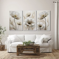 Kit 3 Quadros Decorativos Rosas Moldura 50x75 ou 60x90 para Sala Quarto