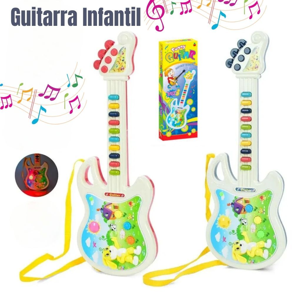 Guitarra Infantil Musical com Luzes e Sons 45cm Brinquedo Educativo para Crianças bebes