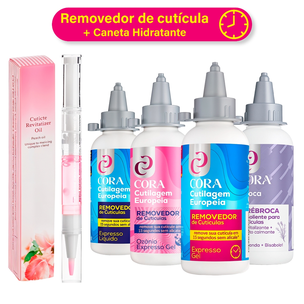 Kit Removedor Cutícula Cora 15s + Caneta Óleo Hidratante Amolecedor Rápido Sem Alicate Manicure em Oferta na Shopee