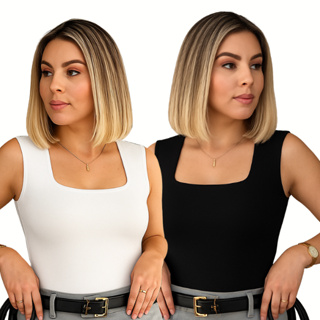 kit 2 Blusa Regata Decote Quadrado Básica Feminina Moda feminina Blusinha em Oferta na Shopee