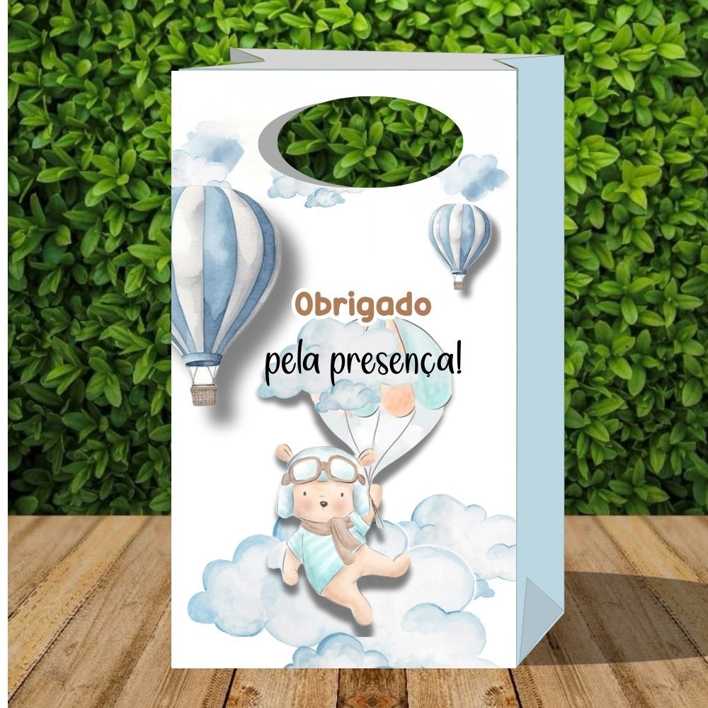 Sacola Ursinho Baloeiro - Festa Infantil - Sacolinha P - Lembrancinha - Pegue e Monte - Sacolinha - Chá de Bebê - Urso
