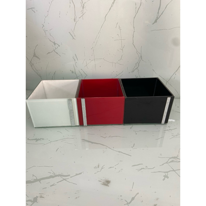 Vaso Cachepot Espelhado vidro Quadrado 15X15x10 Cores