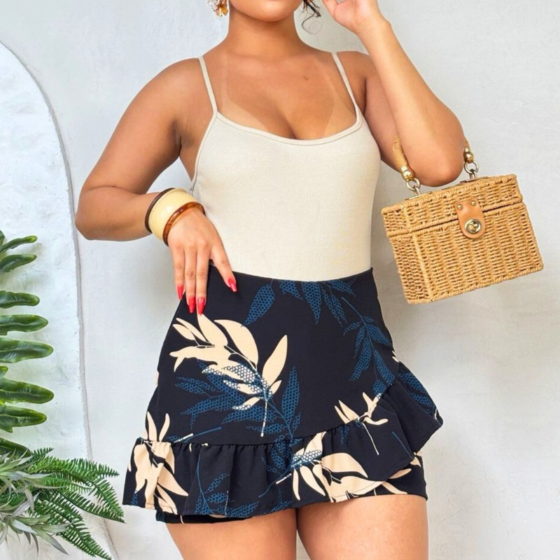 SHORT SAIA FEMININO Com estampa Com babado (M-G-GG) em Oferta na Shopee