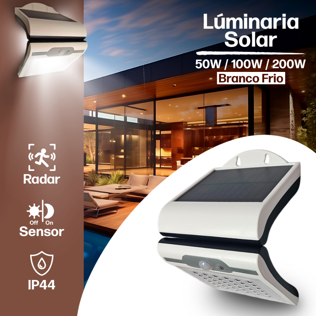 Luminária Solar Arandela Externa 72 / 54 / 36 LEDs Sensor Presença Iluminação Automático Jardim