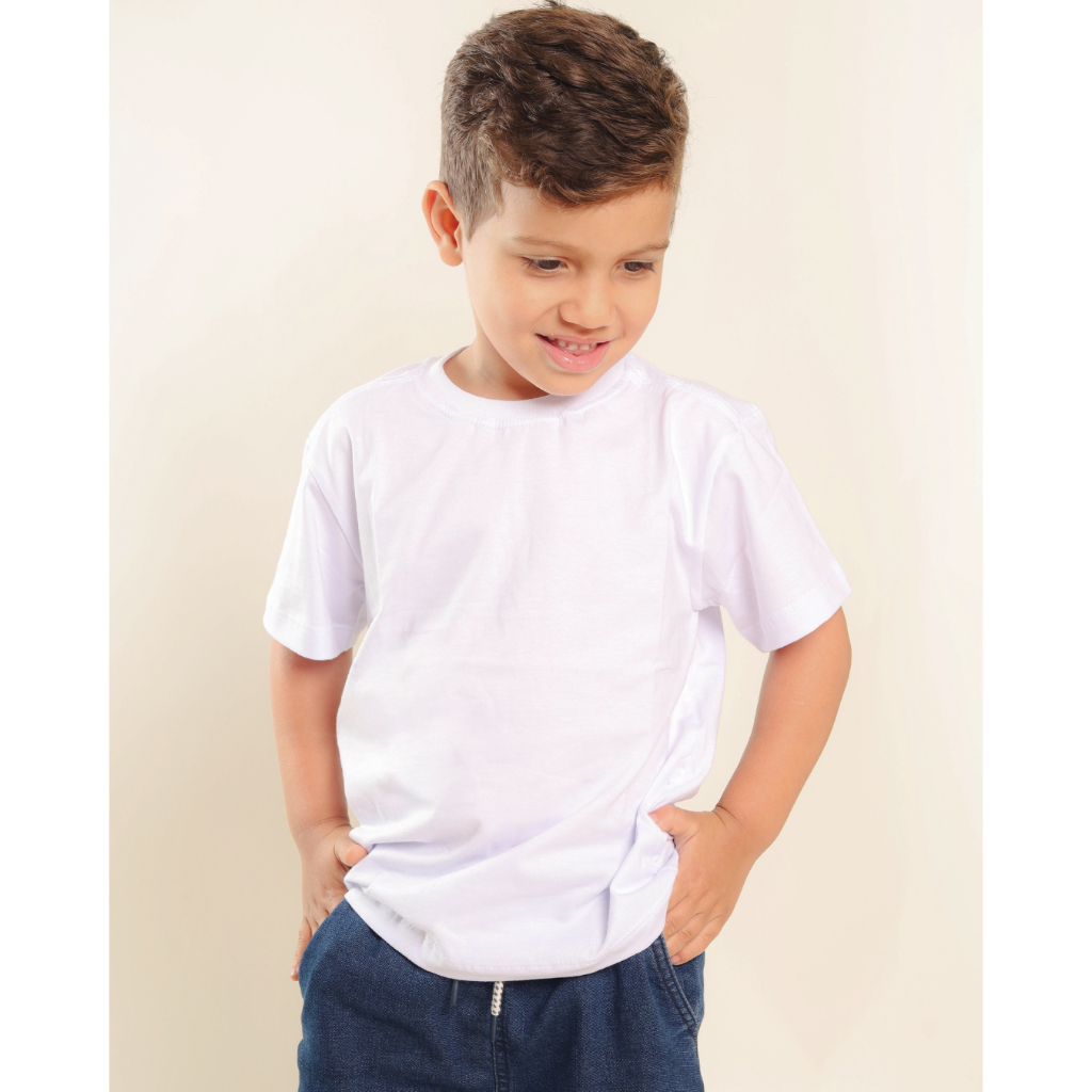 Camiseta Infantil Básica Branca 100% Algodão – 1, 2 ou 4 Unidades