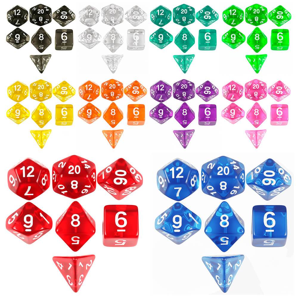 Kit 7 Dados RPG Translúcidos Poliedricos D&D Tormenta Várias Cores Pathfinder Dungeons and Dragons PROMO 40% em Oferta na Shopee