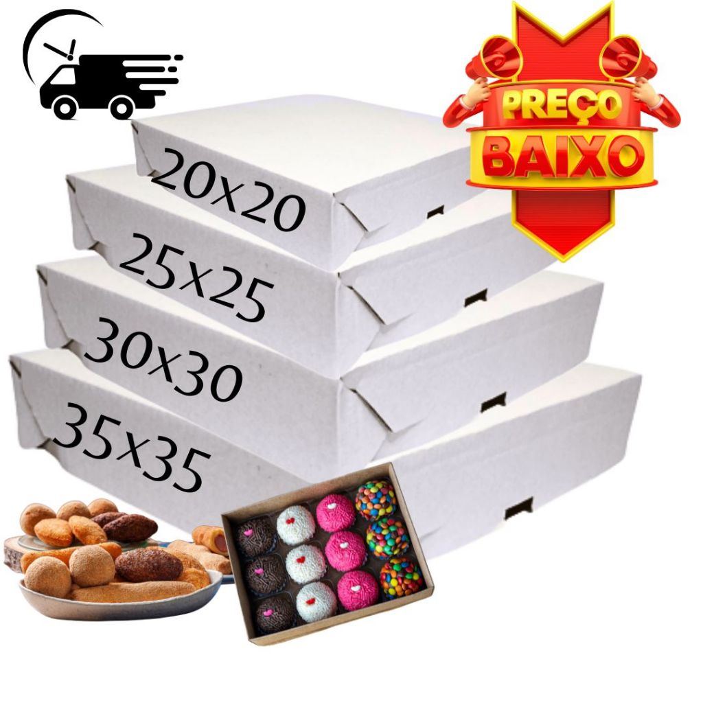 Caixa Para Salgado Docinhos de Festa Vários Tamanhos  20x20 25x25 30x30 35x35 Econômica E Pratica