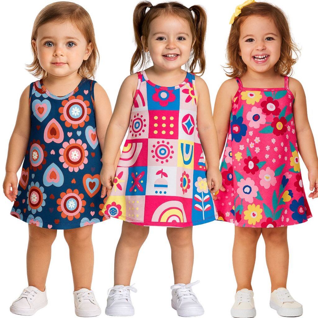 Kit 3 Vestidos Verão Infantil Malha Menina Regata Alcinha Estampado Confortavel Moderno Kyly 6 em Oferta na Shopee