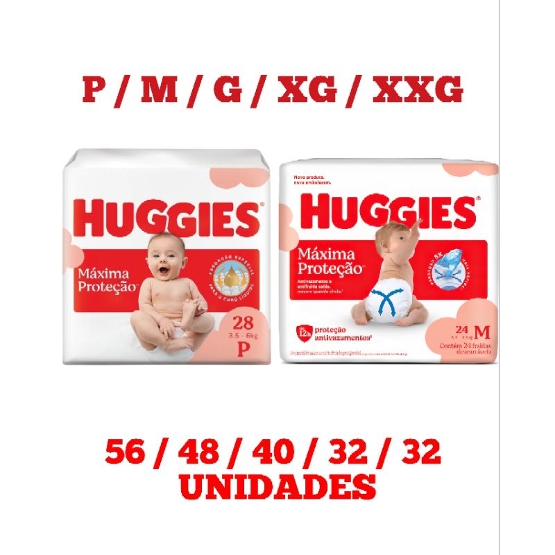 Fralda Huggies Máxima Proteção 2 Pacotes P / M / G / XG/ XXG Antiga Supreme Care