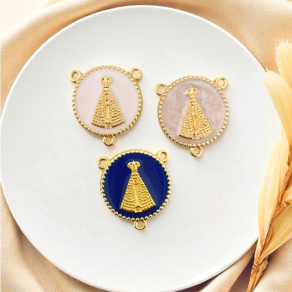 Entremeio Nossa Senhora Detalhado Resinado Dourado Cataforético Para Fazer Terços Colar Artesanato