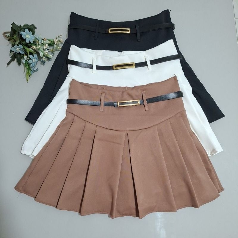 Short Saia Feminina Plissado Alfaiataria Zíper na Lateral  Acompanha o Cinto Tendencia em Oferta na Shopee