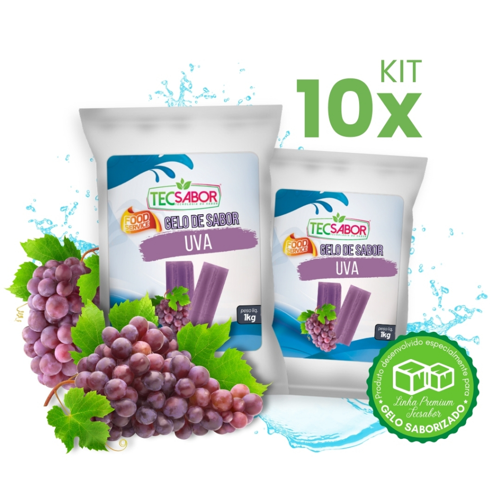 Kit 10x Base Aroma Gelo de Sabor Uva - Os Mais Vendidos Rende 50L 90L e 100L Tecsabor