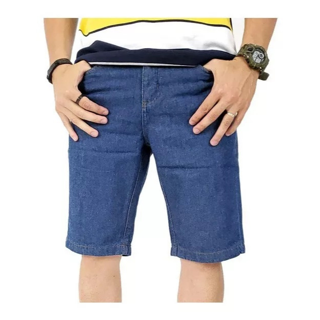 Bermuda Masculina Plus Size 50 ao 66 Com Elastano Tamanho Grande Reta Azul Preta Delave