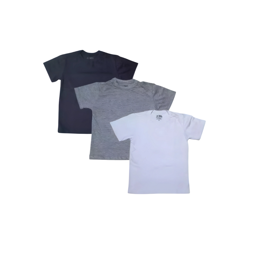 Kit 3 Camisetas Infantis Algodão Preto Cinza e Branco – 4 a 12 Anos