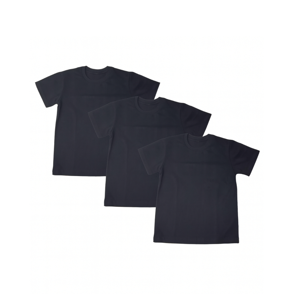 Kit 3 Camisetas Infantis Pretas 100% Algodão – 4 a 12 Anos