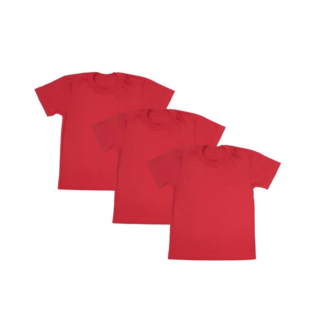 Kit 3 Camisetas Infantis Vermelhas 100% Algodão – 4 a 10 Anos