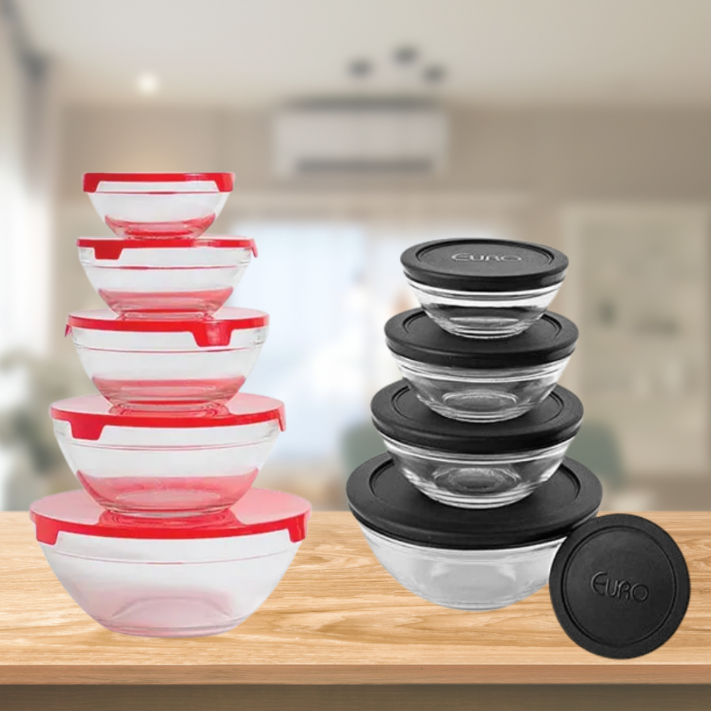 Conjunto Tigela Vidro Bowl Marmita Tampa 5 Peças Pote Hermético