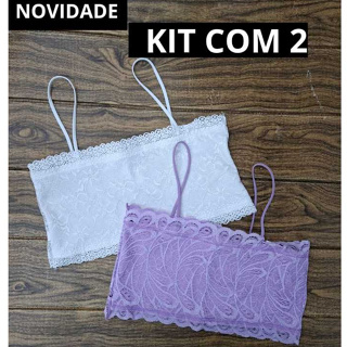 KIT 2 Tops Faixa em Renda sem Bojo - Topper Forrado Regata Nadador Cropped Feminino Renda em Oferta na Shopee