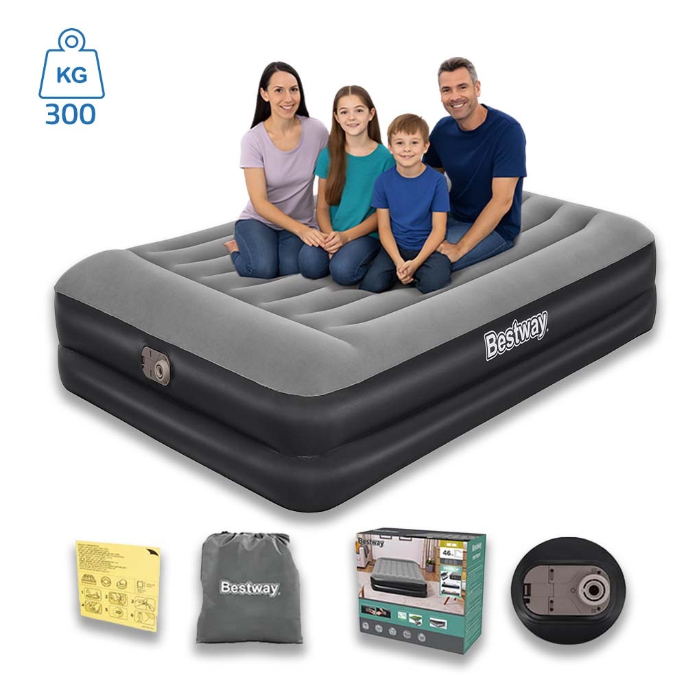 Colchao Inflavel Casal QUEEN Premium Preto c/ Bomba Embutida + Bolsa Bestway em Oferta na Shopee